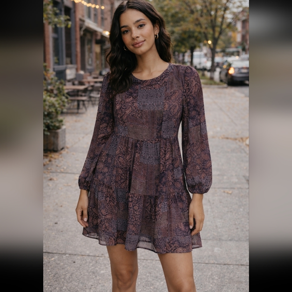 Frank and Oak Dress Small Paisley Flowy Tiered Boho Romantic Babydoll